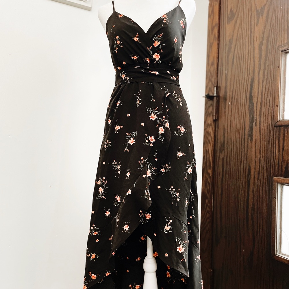 No Boundaries Black Floral High Low Dress